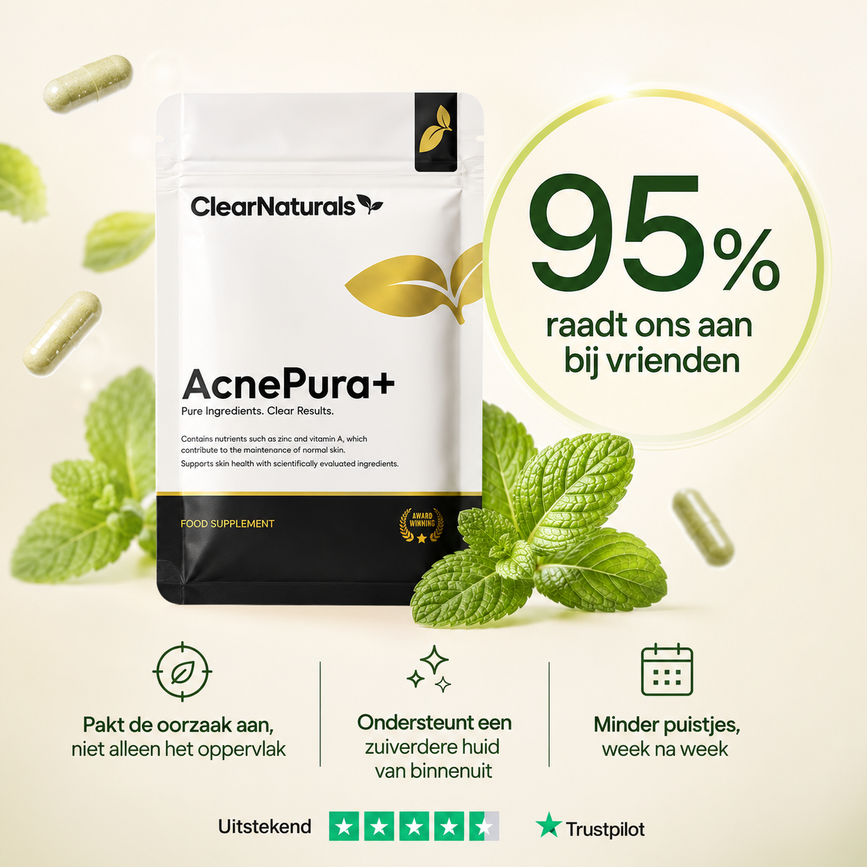95% raadt AcnePura+ aan bij vrienden